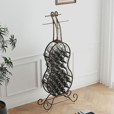 KWPZQEB Cello Shape Wine Bakers Rack, Freestanding Wine Rack with Storage Bottle for Liquor and Wine