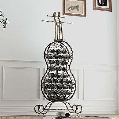 KWPZQEB Cello Shape Wine Bakers Rack, Freestanding Wine Rack with Storage Bottle for Liquor and Wine