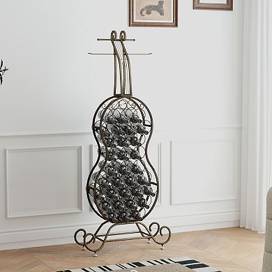 KWPZQEB Cello Shape Wine Bakers Rack, Freestanding Wine Rack with Storage Bottle for Liquor and Wine