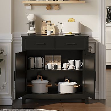 KWPZQEB Farmhouse Kitchen Storage Cabinet with 2 Drawers & 2 Doors, Floor Sideboard Buffet