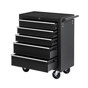 KWPZQEB Black 5-Drawer Rolling Tool Chest with Lock & Key for Garage, Warehouse, Repair Shop