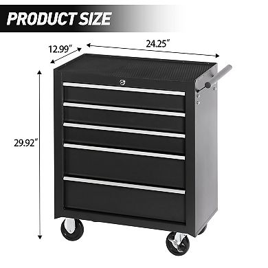 KWPZQEB Black 5-Drawer Rolling Tool Chest with Lock & Key for Garage, Warehouse, Repair Shop