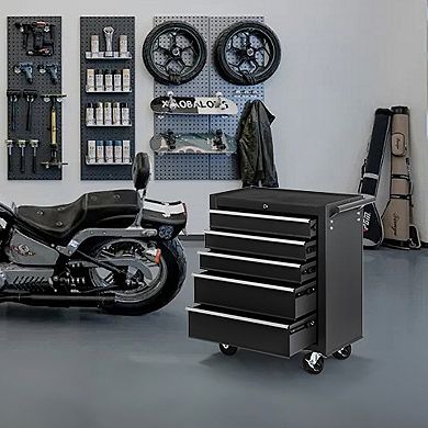 KWPZQEB Black 5-Drawer Rolling Tool Chest with Lock & Key for Garage, Warehouse, Repair Shop