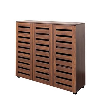 KWPZQEB Louvered Doors Shoe Cabinet with Adjustable Shelves, Wooden Shoe Rack Organizer for Entryway