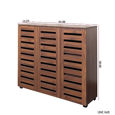 KWPZQEB Louvered Doors Shoe Cabinet with Adjustable Shelves, Wooden Shoe Rack Organizer for Entryway