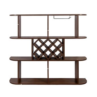 KWPZQEB Wall Mounted 3 tier Rustic Bottle Wine Rack with Wine Glass Holder for Home Bar, Dining Room
