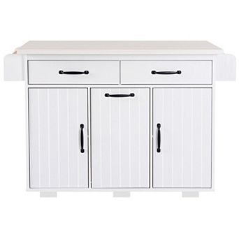KWPZQEB Kitchen Island with Trash Can Storage Cabinet, Kitchen Cart with Drop Leaf & Spice Rack