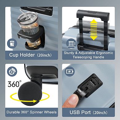 KWPZQEB Front Opening Carry on Suitcase, Expandable Luggage set of 5 with TSA Lock & Toiletry Bag
