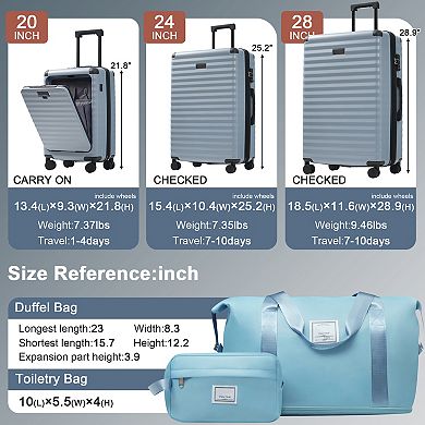 KWPZQEB Front Opening Carry on Suitcase, Expandable Luggage set of 5 with TSA Lock & Toiletry Bag