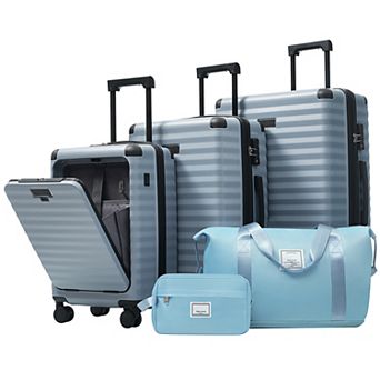 KWPZQEB Front Opening Carry on Suitcase, Expandable Luggage set of 5 with TSA Lock & Toiletry Bag
