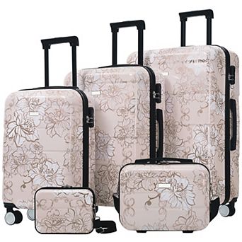 KWPZQEB Summery Vibe Hardside Lightweight Luggage Set of 5 with Combination Lock & Spinner Wheels