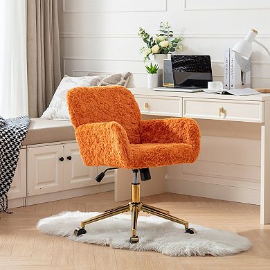 KWPZQEB Artificial Rabbit Hair Swivel Chair with Golden Metal Base & Adjustable for Home