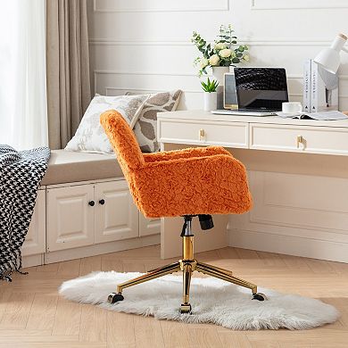 KWPZQEB Artificial Rabbit Hair Swivel Chair with Golden Metal Base & Adjustable for Home