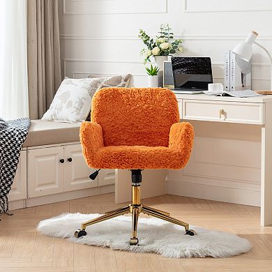 KWPZQEB Artificial Rabbit Hair Swivel Chair with Golden Metal Base & Adjustable for Home