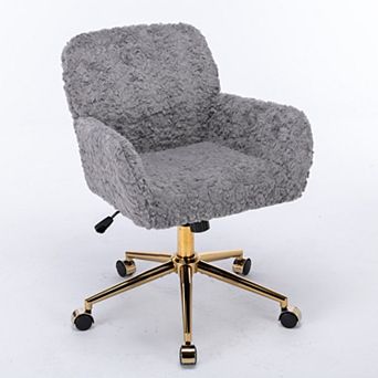 KWPZQEB Artificial Rabbit Hair Swivel Chair with Golden Metal Base & Adjustable for Home