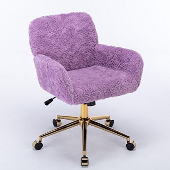 KWPZQEB Artificial Rabbit Hair Swivel Chair with Golden Metal Base & Adjustable for Home