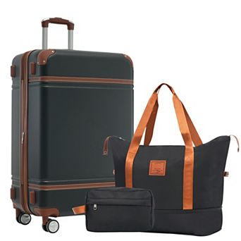 KWPZQEB Vintage Hardshell Lightweight Luggage with Double Spinner Wheels, TSA Lock & Handbag