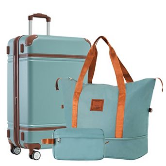 KWPZQEB Vintage Hardshell Lightweight Luggage with Double Spinner Wheels, TSA Lock & Handbag
