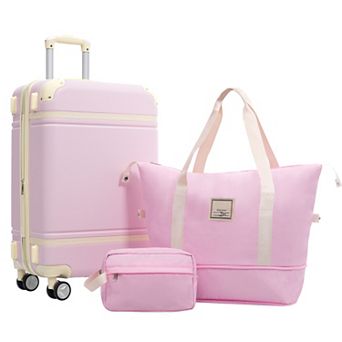 KWPZQEB Vintage Hardshell Lightweight Luggage with Double Spinner Wheels, TSA Lock & Handbag