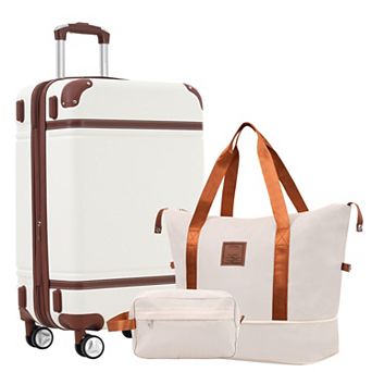 KWPZQEB Vintage Hardshell Lightweight Luggage with Double Spinner Wheels, TSA Lock & Handbag
