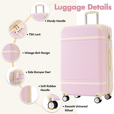 KWPZQEB Vintage Hardshell Lightweight Luggage with Double Spinner Wheels, TSA Lock & Handbag