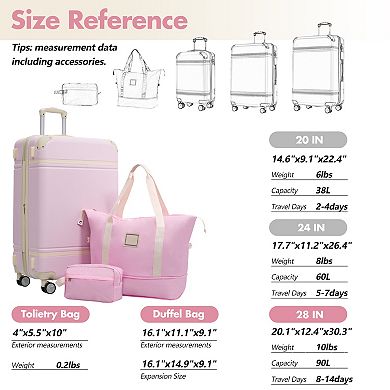 KWPZQEB Vintage Hardshell Lightweight Luggage with Double Spinner Wheels, TSA Lock & Handbag