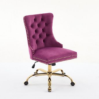 KWPZQEB Velvet Tufted Button Swivel Office Chair with Upholstered & Golden Metal Base for Home