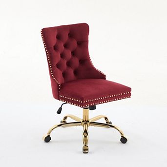 KWPZQEB Velvet Tufted Button Swivel Office Chair with Upholstered & Golden Metal Base for Home