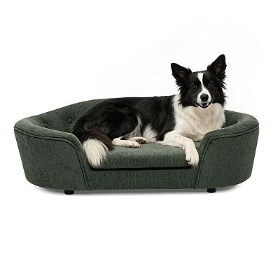 KWPZQEB Linen Material Oval Semi-Enclosed Dog Sofa with Button Tufted Backrest for Living Room
