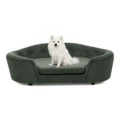 KWPZQEB Linen Material Oval Semi-Enclosed Dog Sofa with Button Tufted Backrest for Living Room