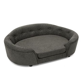 KWPZQEB Linen Material Oval Semi-Enclosed Dog Sofa with Button Tufted Backrest for Living Room