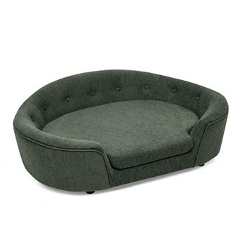 KWPZQEB Linen Material Oval Semi-Enclosed Dog Sofa with Button Tufted Backrest for Living Room