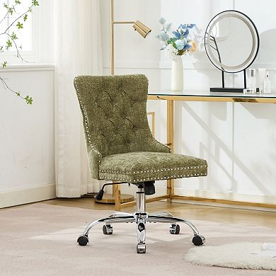 KWPZQEB Chenille Swivel Chair with Tufted Button & Upholstered for Home