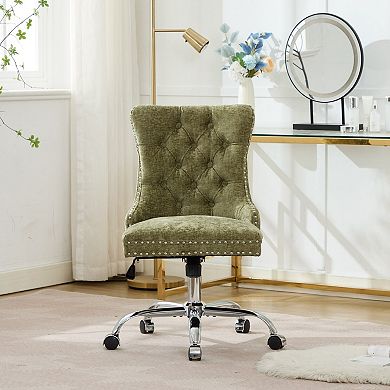 KWPZQEB Chenille Swivel Chair with Tufted Button & Upholstered for Home