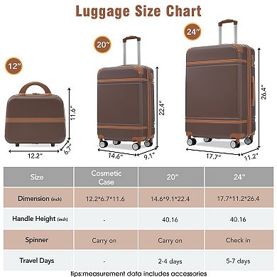 KWPZQEB Spinner Suitcase Set of 3, Hardshell Luggages with TSA Lock & Cosmetic Case