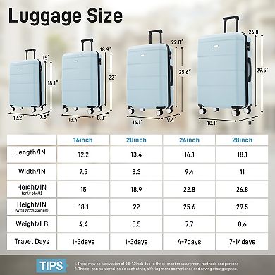 KWPZQEB Hardshell Luggage Set of 6 with Carry on Suitcase, Password Lock & Double Spinner Wheels