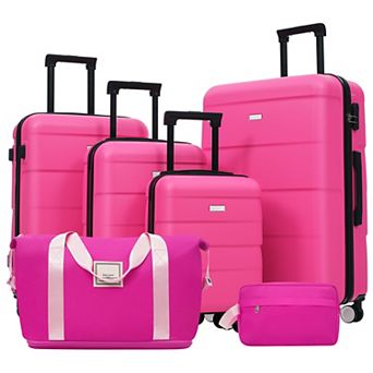 KWPZQEB Hardshell Luggage Set of 6 with Carry on Suitcase, Password Lock & Double Spinner Wheels