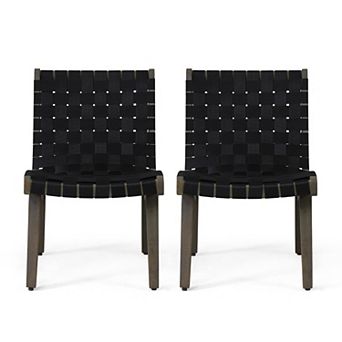 KWPZQEB 2 pc Charlotte Lounge Chair with Rope Weave Seating, Wood Armlesschair for Backyard, Patio