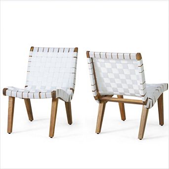 KWPZQEB 2 pc Charlotte Lounge Chair with Rope Weave Seating, Wood Armlesschair for Backyard, Patio