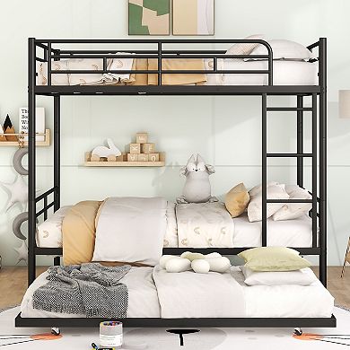 Merax Full Over Full Metal Bunk Bed with Trundle