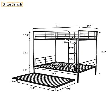 Merax Full Over Full Metal Bunk Bed with Trundle