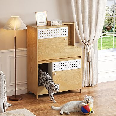 KWPZQEB 2 IN 1 Cat Furniture, Cat Litter Box Enclosure Side Table for 2 Small-Medium Sized Cats