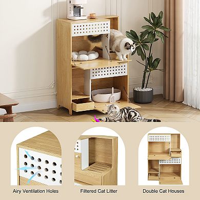 KWPZQEB 2 IN 1 Cat Furniture, Cat Litter Box Enclosure Side Table for 2 Small-Medium Sized Cats