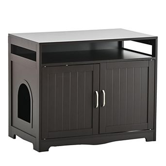 KWPZQEB 31.5 Inch Litter Box Enclosure with 2 Doors, Cat Litter Box Furniture with Hidden Plug