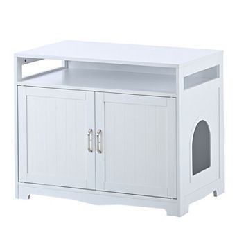KWPZQEB 31.5 Inch Litter Box Enclosure with 2 Doors, Cat Litter Box Furniture with Hidden Plug