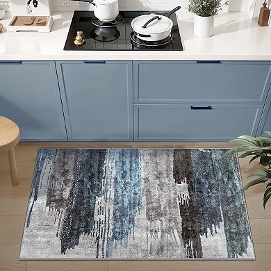 Modern Abstract Area Rug Washable Small Entryway Rug, Non-Slip Low Pile Throw Rug, Foldable Kitchen