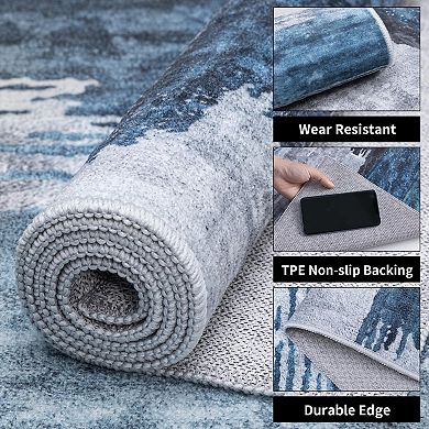 Modern Abstract Area Rug Washable Small Entryway Rug, Non-Slip Low Pile Throw Rug, Foldable Kitchen