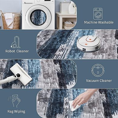 Modern Abstract Area Rug Washable Small Entryway Rug, Non-Slip Low Pile Throw Rug, Foldable Kitchen