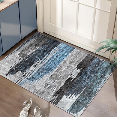 Modern Abstract Area Rug Washable Small Entryway Rug, Non-Slip Low Pile Throw Rug, Foldable Kitchen