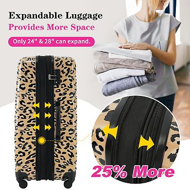 KWPZQEB Leopard Print Hardshell Luggage Set of 3, Luggages with Carry on Suitcase & TSA Lock